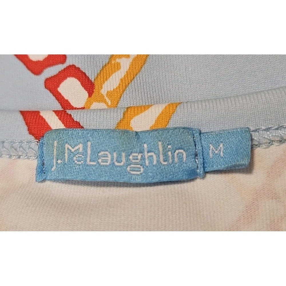 J McLaughlin Bamboo Print Catalina Cloth Top M Blue 3/4 Sleeves Nylon - Picture 5 of 6